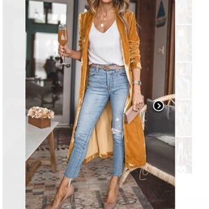 Open front long velvet coat